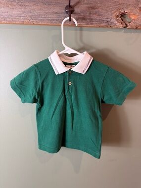 Classic Green Polo with White Collar - Kids
